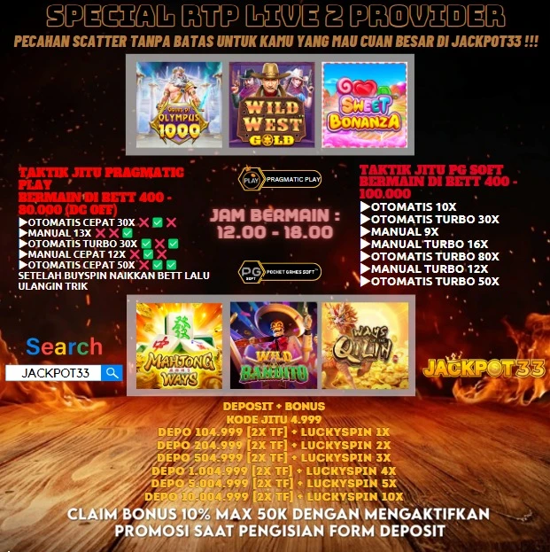 🎰 SPECIAL RTP SIANG INI JEMPUT PECAHAN SCATTER BESAR TANPA BATAS DI JACKPOT33‼️